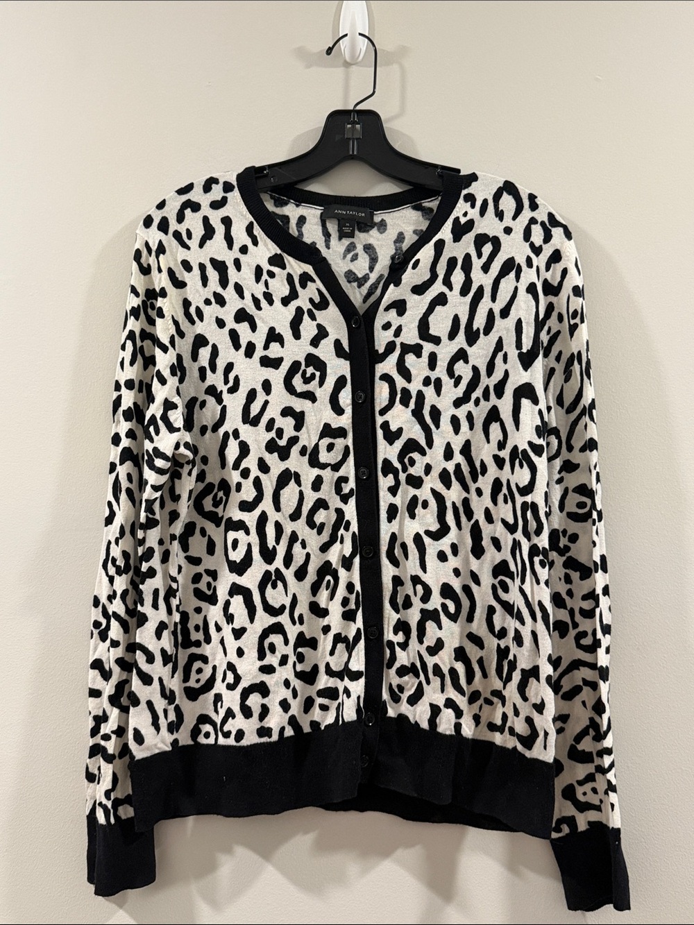 Ann Taylor Black and White Leopard Print Cardigan Jacket